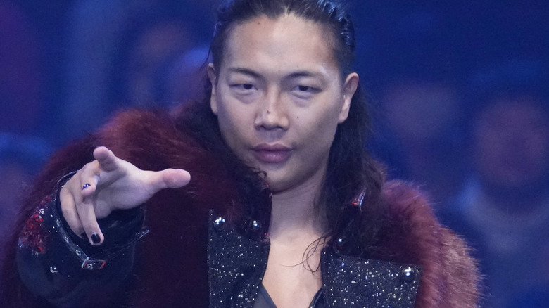 KONOSUKE TAKESHITA enters the ring during the New Japan Pro-Wrestling at Edion Arena Osaka on February 11, 2025 in Osaka, Japan