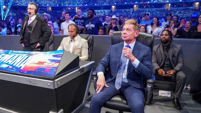 Vince McMahon Looks On At WrestleMania 38