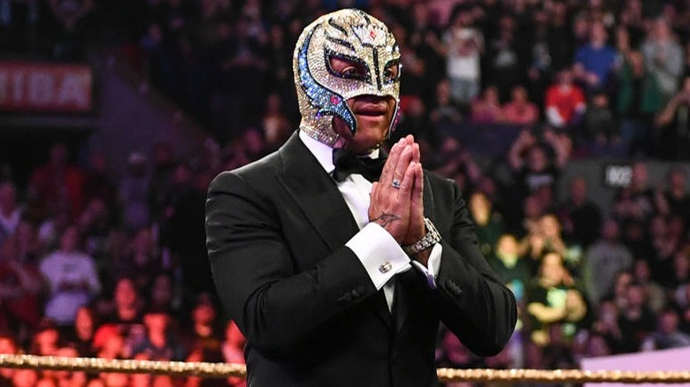 Rey Mysterio During His WWE Hall Of Fame Induction