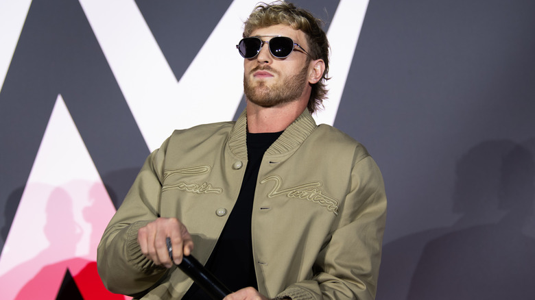 Logan Paul looks on during King and Queen of the Ring Press Event at the WWE Experience on May 23, 2024 in Riyadh, Saudi Arabia.