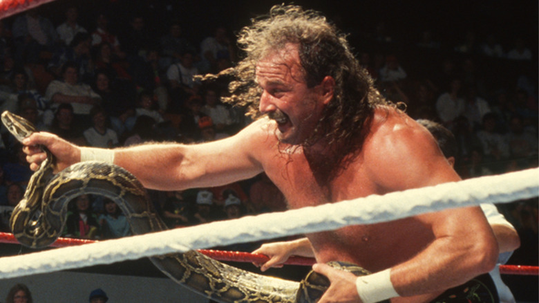 Jake Roberts holding a snake