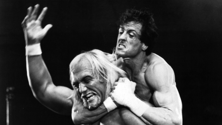 Sylvester Stallone chokes Hulk Hogan on the set of Rocky III