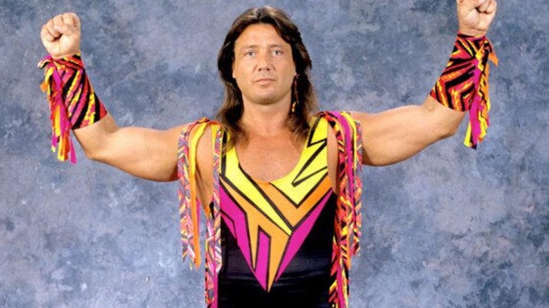 Marty Jannetty poses backstage in his Rockers gear for a photoshoot for WWE.