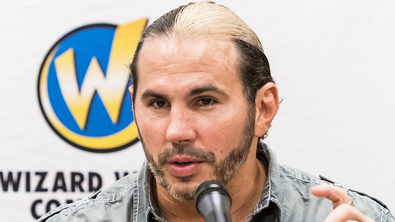 Matt Hardy speaking at a press conference