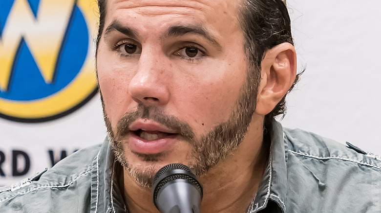 Matt Hardy talking into microphone