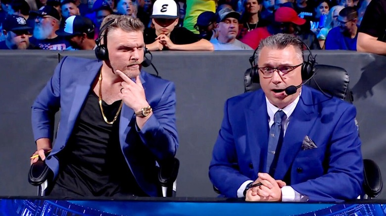 Pat McAfee and Michael Cole on commentary