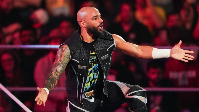 Ricochet is introduced prior to his match during WWE Monday Night RAW at Toyota Center on March 11, 2024 in Houston, Texas.