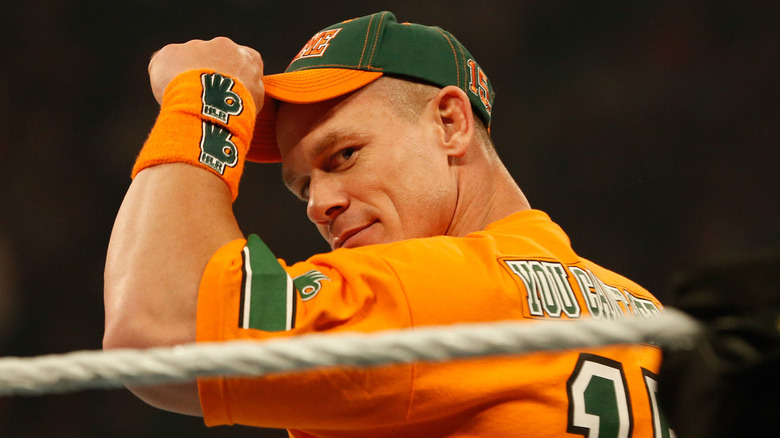 John Cena enters the ring at the WWE SummerSlam 2015 at Barclays Center of Brooklyn on August 23, 2015 in New York City.