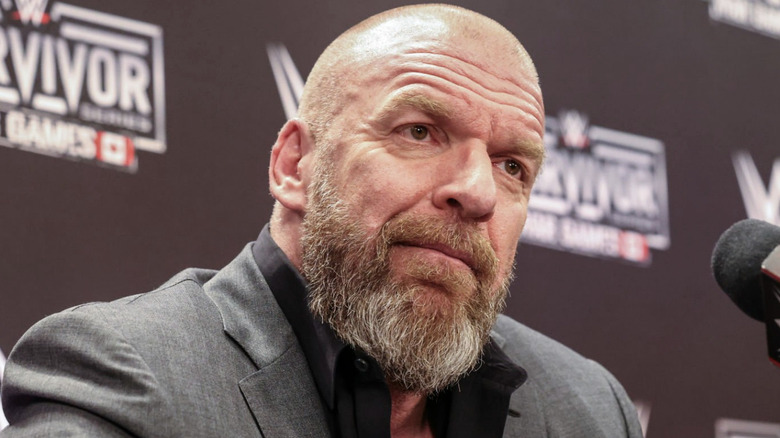 Triple H speaks at a press conference after Survivor Series: War Games