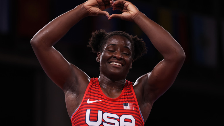 Tamyra Mensah-Stock celebrates