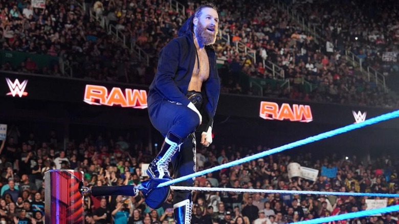 Sami Zayn stands on the turnbuckle wearing the Intercontinental Championship on an episode of "WWE Raw."