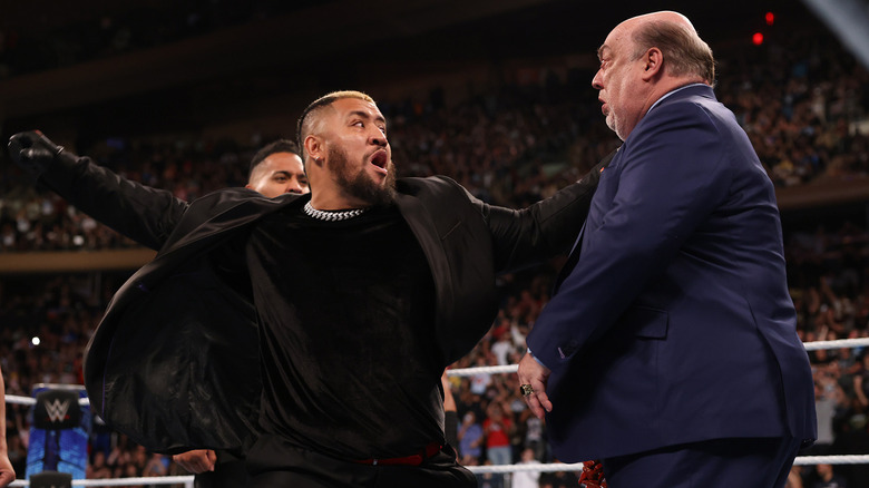 Solo Sikoa about to hit Paul Heyman in Madison Square Garden