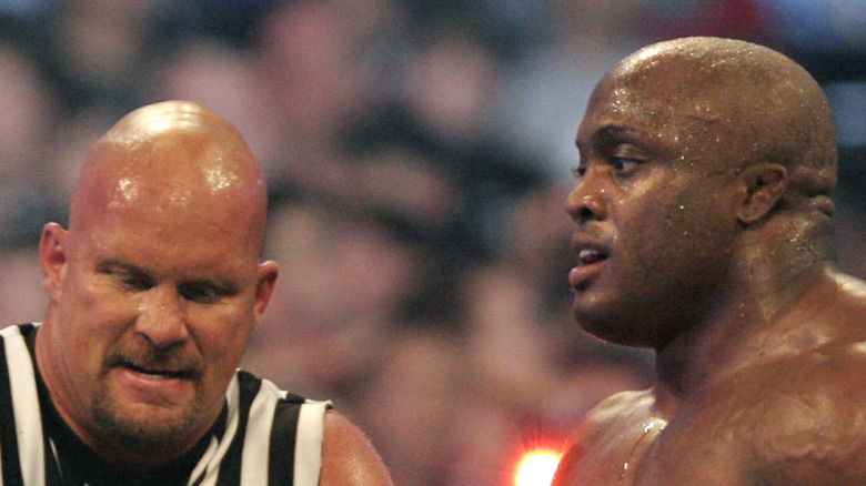 Bobby Lashley looks at Steve Austin