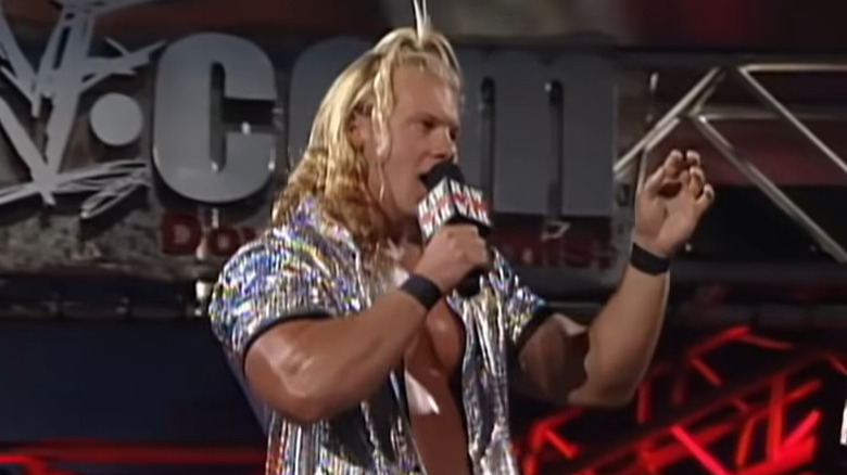 Jericho addressing the Raw audience on stage