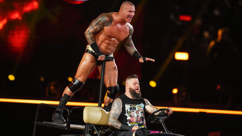 Randy Orton and Kevin Owen enter the ring during Night Two of WrestleMania 40 at Lincoln Financial Field on April 7, 2024 in Philadelphia, Pennsylvania.