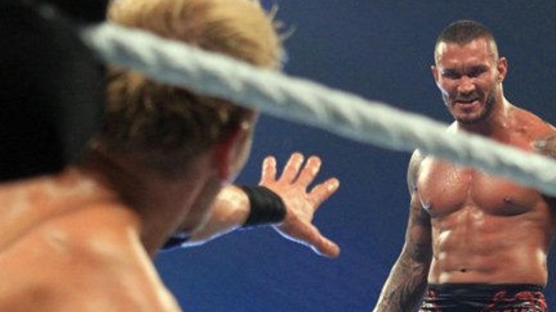 Randy Orton looking menacingly at Christian