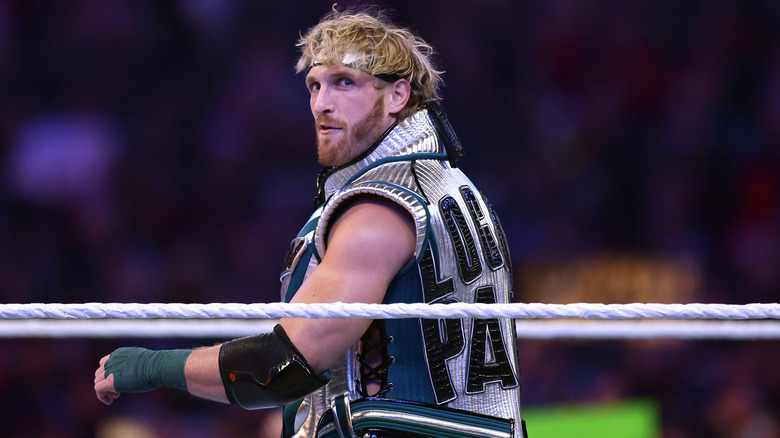 Logan Paul is introduced before a United States Triple Threat match against Randy Orton and Kevin Owens during Night Two at Lincoln Financial Field on April 07, 2024 in Philadelphia, Pennsylvania.