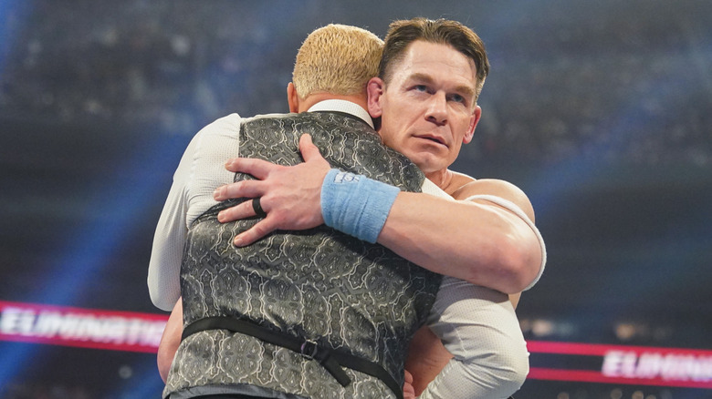 John Cena hugs Cody Rhodes at Elimination Chamber