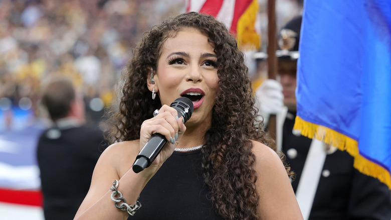 Samantha Irvin sings the national anthem