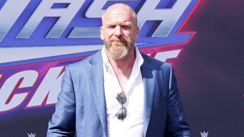 Triple H, squinting while staring ahead