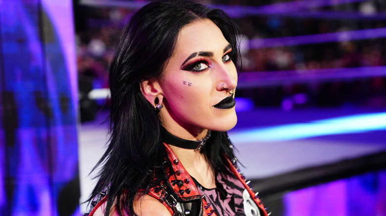 Rhea Ripley is wearing black lipstick.