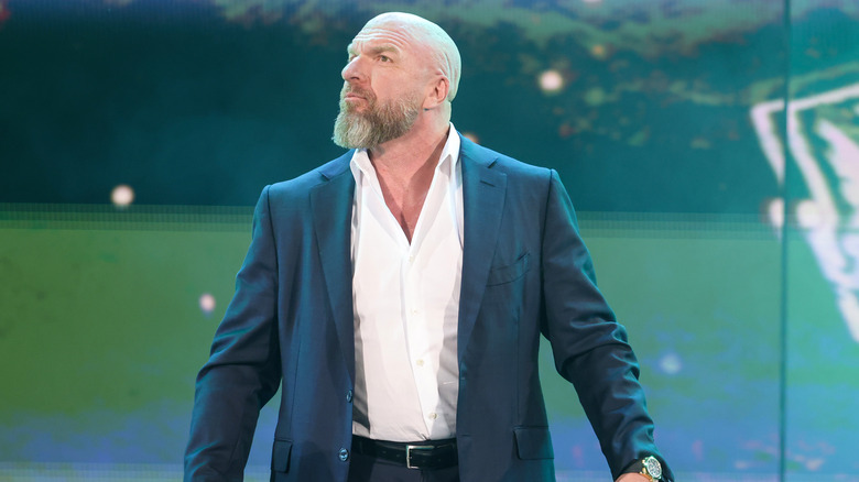 Triple H opens the show during SmackDown at Climate Pledge Arena on September 13, 2024 in Seattle, Washington.