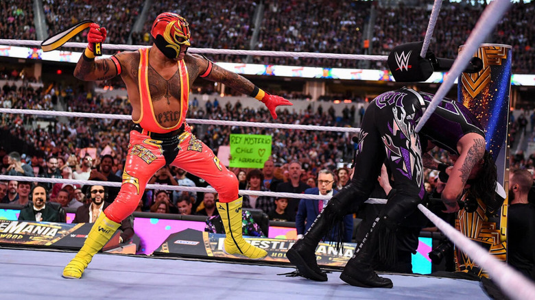 Rey Mysterio and Dominik Mysterio at WrestleMania