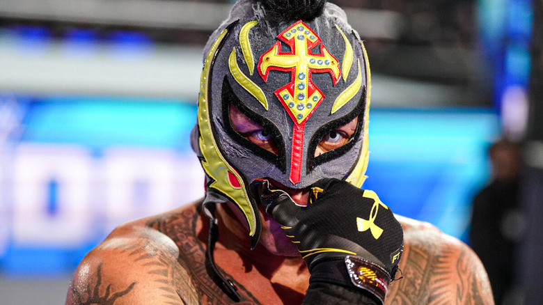 A close-up of Rey Mysterio on WWE television