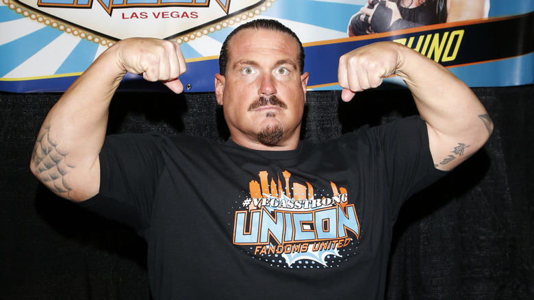 Rhyno flexing his muscles