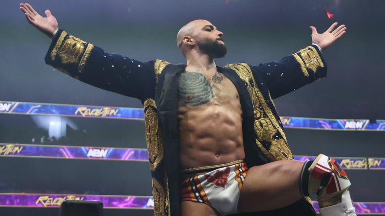 Ricochet during his entrance ahead of his match against Swerve Strickland at AEW Revolution, 2025