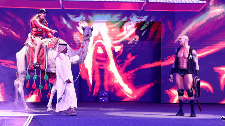 Riddle and Randy Orton make their entrance at Crown Jewel in 2021