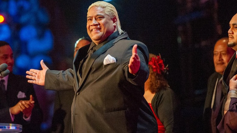 Rikishi during his WWE Hall of Fame Induction