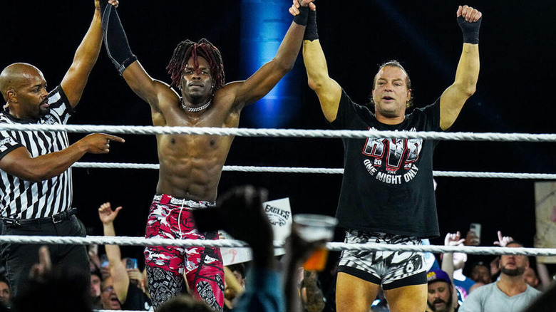 Je'Von Evans and RVD celebrating in WWE NXT