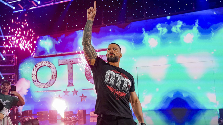 Roman Reigns enters the arena during Smackdown at Bon Secours Wellness Arena on October 11, 2024 in Greenville, South Carolina.