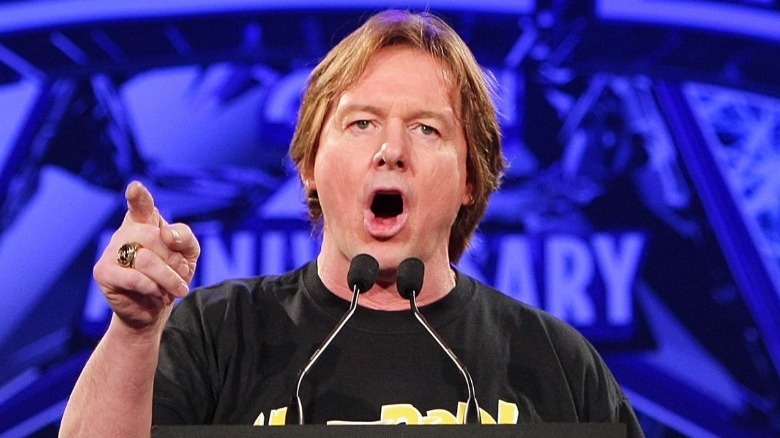 Roddy Piper making a speech and pointing