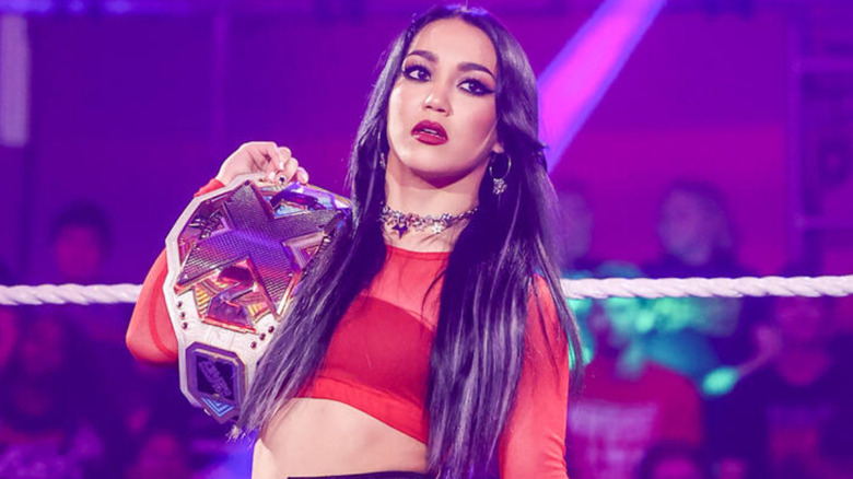 Roxanne Perez holding the WWE NXT Women's Championship