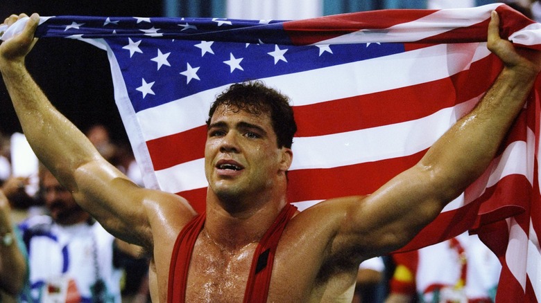 Kurt Angle celebrating