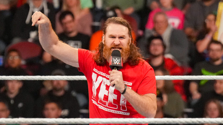 Sami Zayn addresses the WWE Universe during Monday Night RAW at Intrust Bank Arena on December 9, 2024 in Wichita, Kansas.