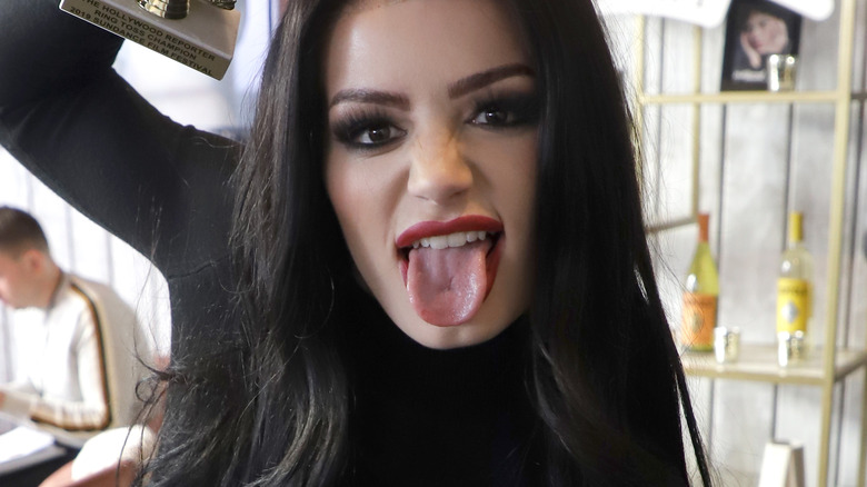 Saraya sticking her tongue out