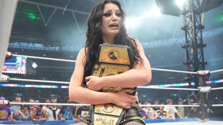 Saraya overcome with emotion after winning the AEW Women's Title