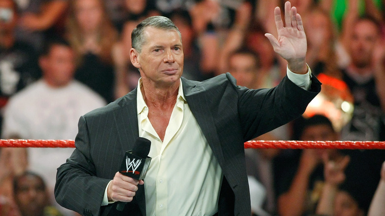 World Wrestling Entertainment Inc. Chairman Vince McMahon appears in the ring during the WWE Monday Night Raw show at the Thomas & Mack Center August 24, 2009 in Las Vegas, Nevada.