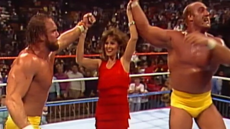 Randy Savage, Miss Elizabeth, and Hulk Hogan at Survivor Series 1988