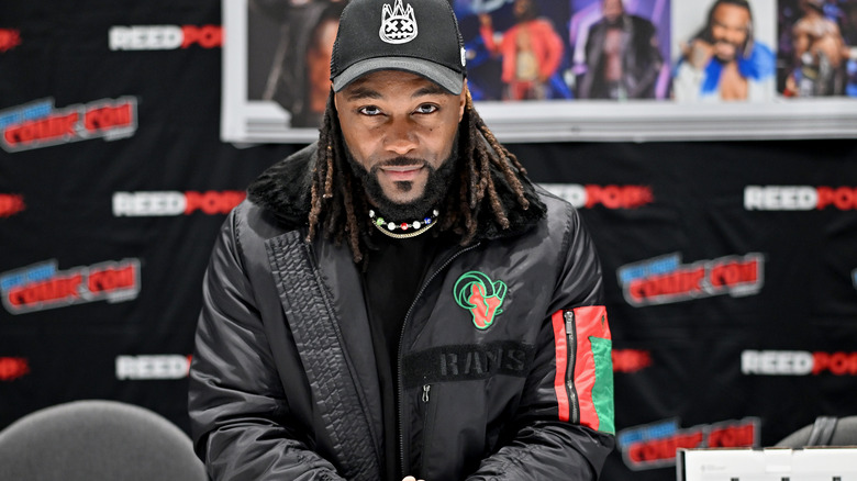 Swerve Strickland signs autographs during New York Comic Con 2024 at The Jacob K. Javits Convention Center on October 17, 2024 in New York City.