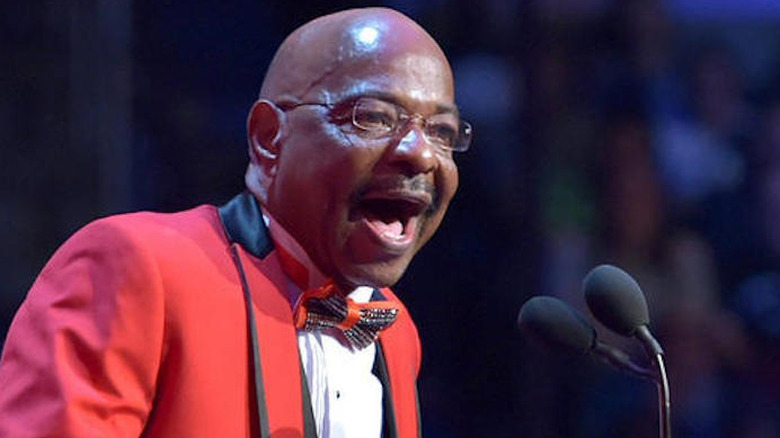 Teddy Long delivering his Hall of Fame speech