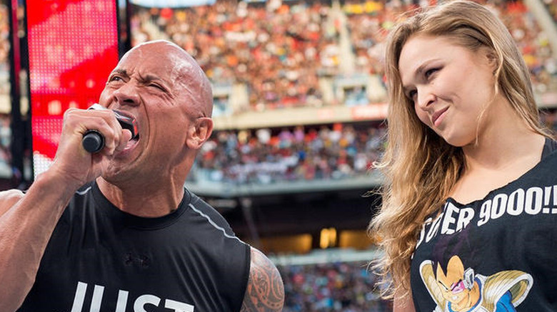 Ronda Rousey and The Rock at WrestleMania 31