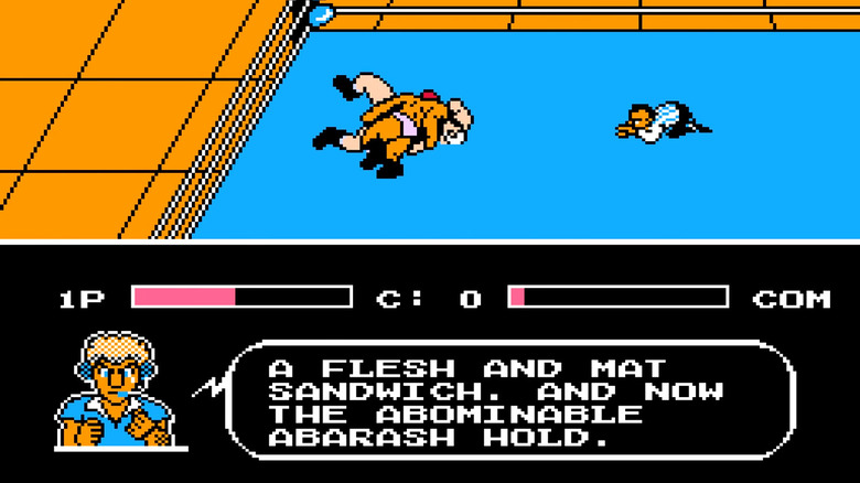 A pinfall in Tecmo World Wrestling