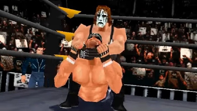 Sting applying a camel clutch on Hollywood Hogan