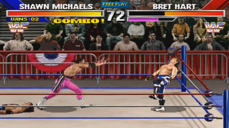 Bret Hart shoving Shawn Michaels