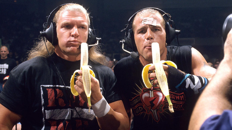 Triple H and Shawn Michaels eating bananas