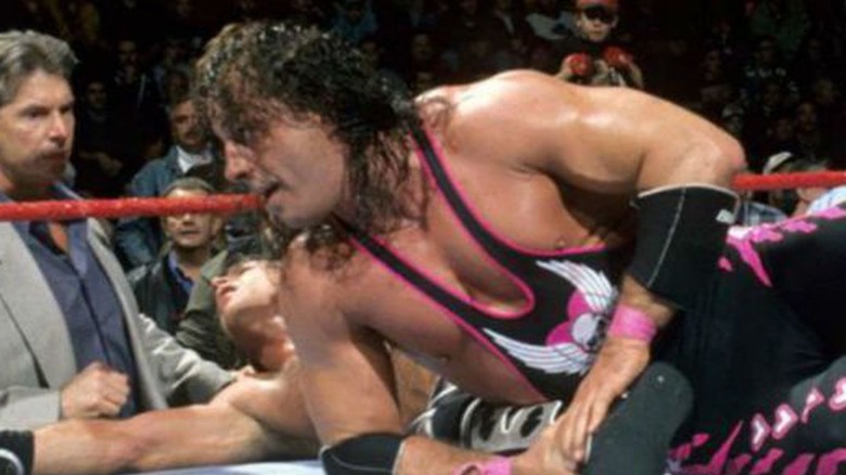 Bret reacting to McMahon's actions